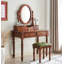 Coiffeuse vintage en bois d'hévéa massif avec rangement à tiroirs pour la chambre à coucher