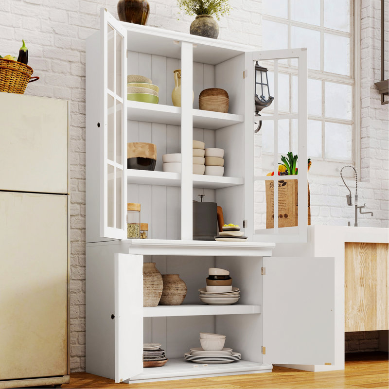 Freestanding Cabinet With Glass Door, Farmhouse Display Cabinet With Storage