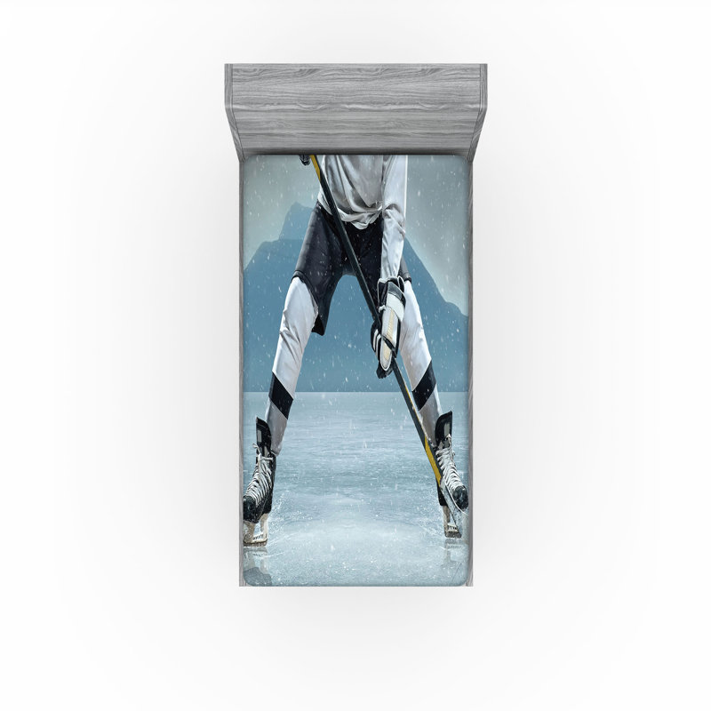 Drap-housse de sport Ambesonne 2 pièces Stick and Puck Gris anthracite, Drap-housse de taille simple
