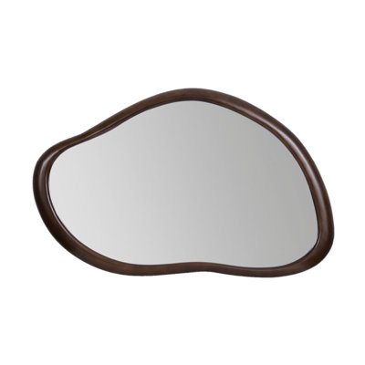 Irregular Tempered Glass Mirror, Walnut Wood Frame, 90×60Cm Wall Decor Mirror