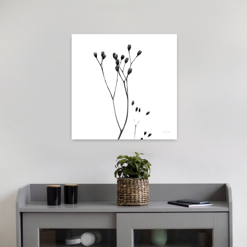 Bourgeons III, art floral abstrait contemporain, H 18 po x l 18 po