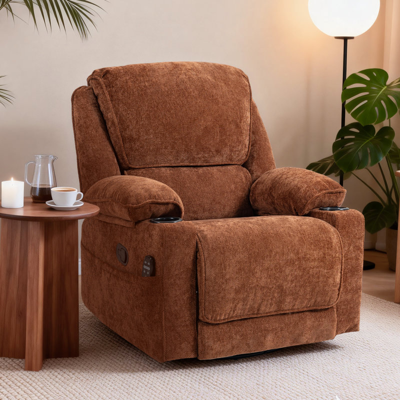 93cm Wide Chenille Standard Recliner with Massager, Brown