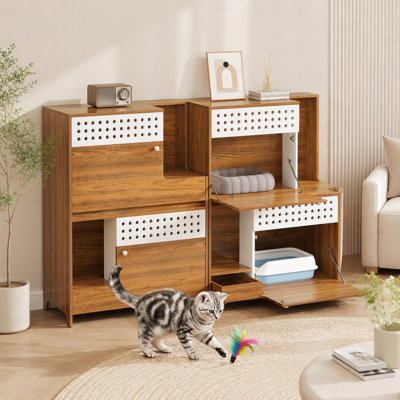 2-Piece Cat Litter Box Enclosure with Drawer