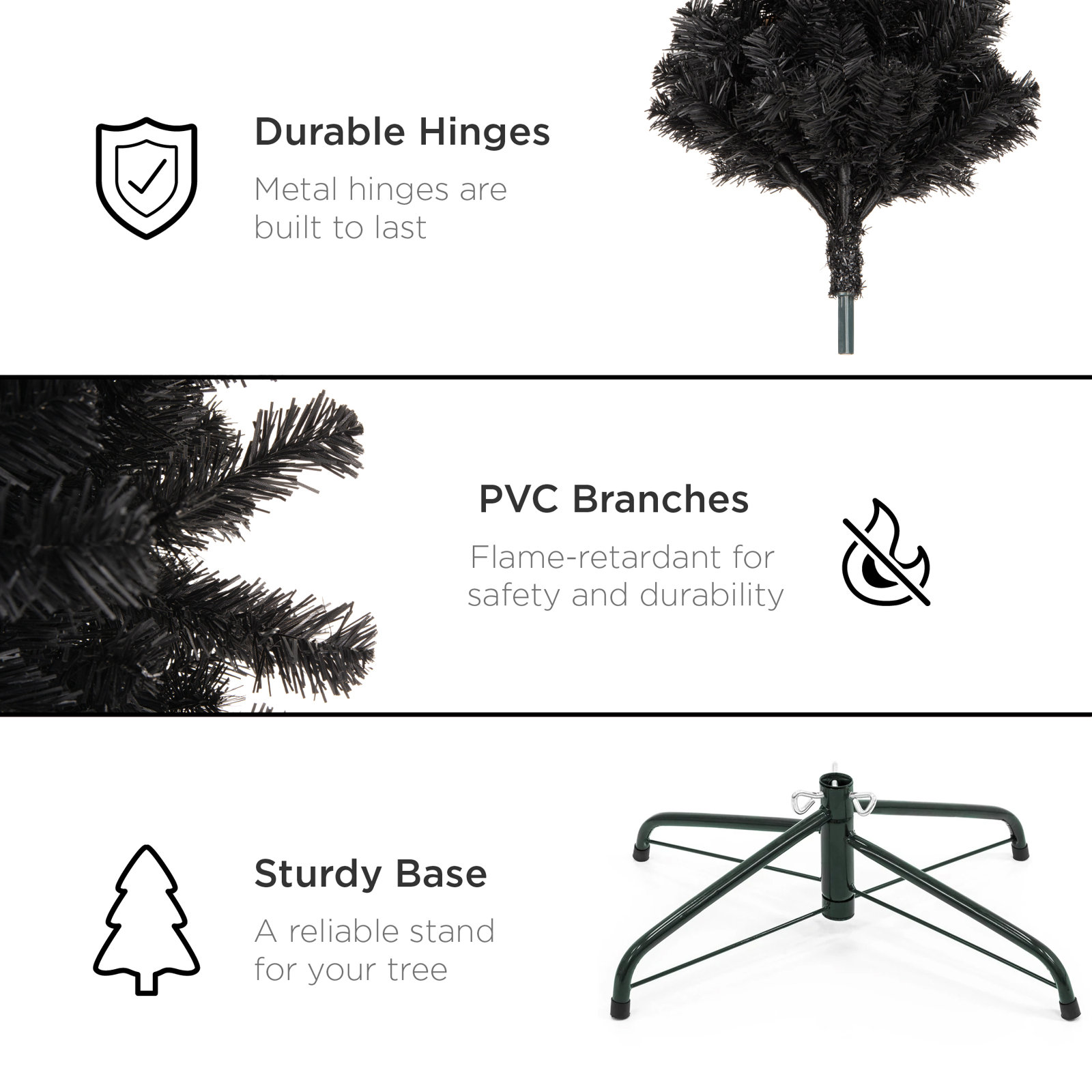 Black Artificial Fir Christmas Pencil Tree with Metal Base, 6ft