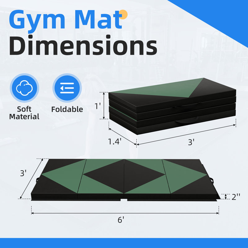Tapis de gymnastique épais multicolore 3 pi x 6 pi x 2 po Polar Aurora, tapis d'exercice pliant, tapis de yoga extensible (vert + noir)