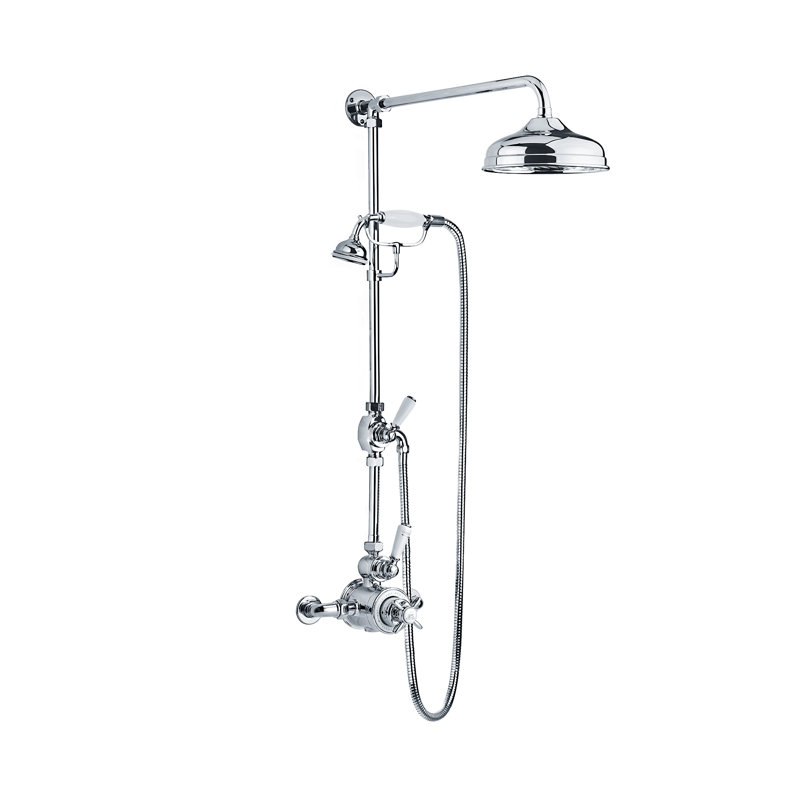 Classic White Thermostatic Complete Shower System, Polished Chrome