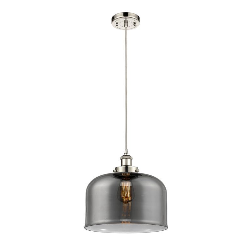 Mini luminaire suspendu à cordon 1 lumière Ballston Urban Bell, Plaqué couleur fumée, Nickel poli, Ampoule non incluse