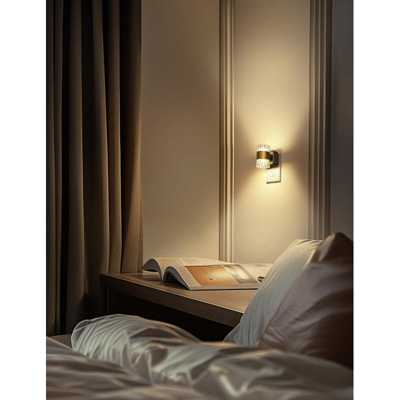 Horizontal White Plug-In Night Light With Light Sensor, 3000K Warm White, Sliding Dimmer