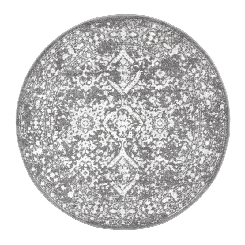 Tapis à motif de médaillon pour le salon, la chambre à coucher, la salle à manger et la cuisine Almirka, gris / ivoire