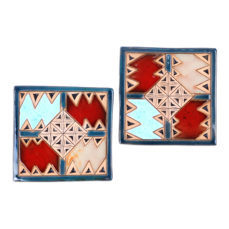 Wood Square 4 Piece Coaster Set With Holder