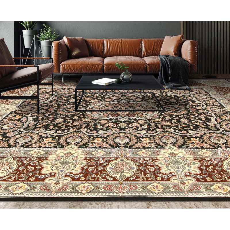 High-Quality Hand-Knotted Black And Red Area Rug