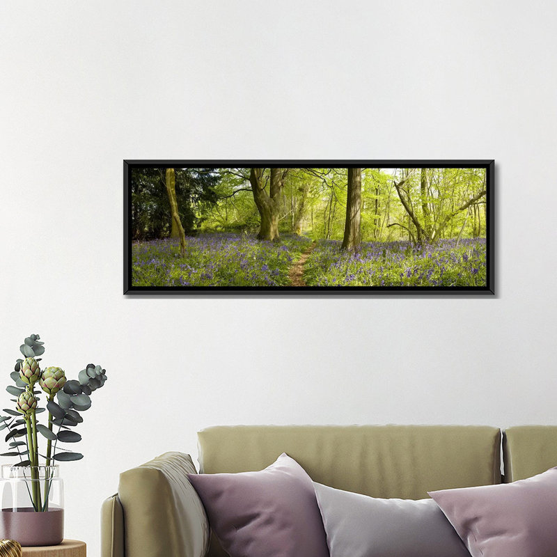 Arbres panoramique dans une forêt, bois defordford, Norfolk, Angleterre - reproduction de photo sur toile tendue, Cadre noir