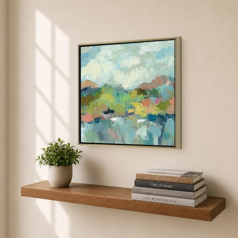 «Abstract Lakeside» par Silvia Vassileva - impression sur toile, 34" H x 34" W, Champagne
