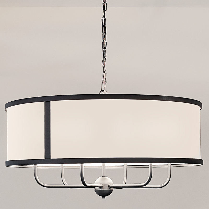 6 - Light Dimmable Drum Chandelier, Textured Black