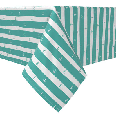 Fabric Textile Products, Inc. Rectangular Tablecloth, 100% Cotton, 60X84", Marine Anchors Stripe