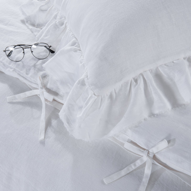 Ensemble de housse de couette réversible en lin , Housse de couette très grand + 2 taies décoratives, Blanc