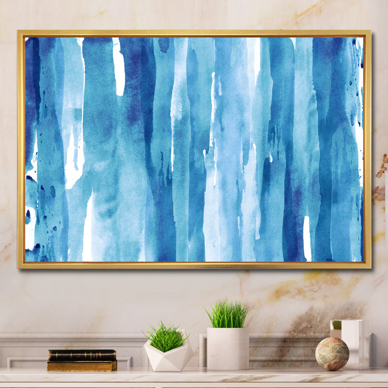 «Bright Blue Abstrart Stripes», reproduction sur toile flottante, H 8 po x l 12 po x P 1 po, Cadre flottant doré