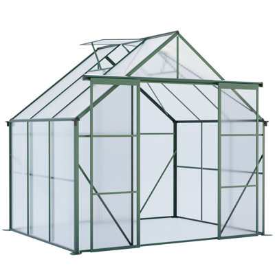 8FT- Double Door Polycarbonate Greenhouse Raised Base And Anchor Aluminum Heavy Duty Walk-In Greenhouses For Outdoor Backyard In All Season