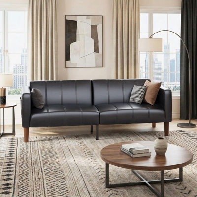 Canapé-lit convertible avec futon, causeuse en similicuir de 75 po avec 3 angles réglables, canapé moderne de style Mid-Century pour la chambre d'amis du salon