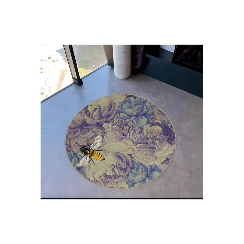 Tapis rond rond lavable à la machine, Sous-tapis rond 3 pi 11 po inclus