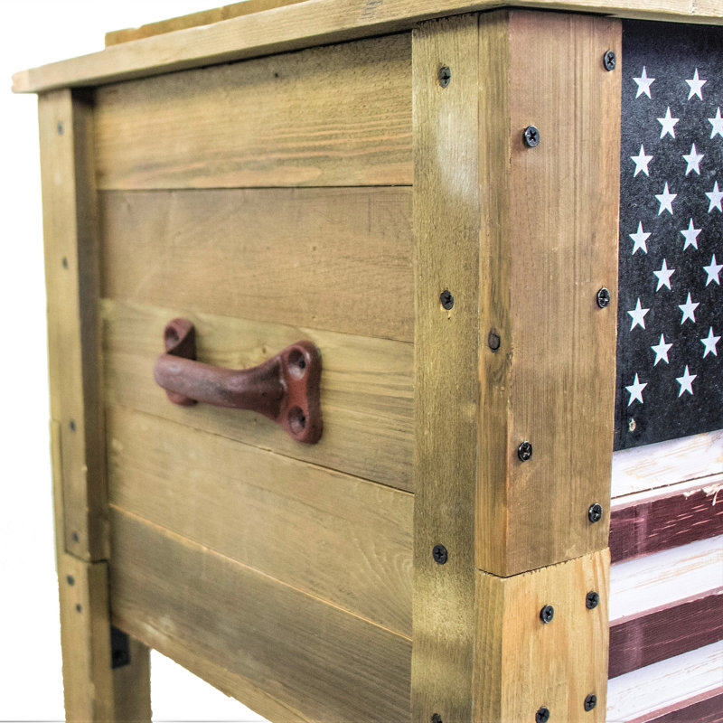 57 Quart Medium Wood American Flag Patio Cooler with Grab Handle
