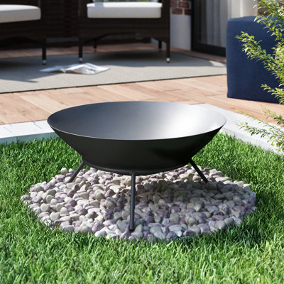 Eckard 22" Round Wood-Burning Black Finish Cast Iron Raised Fire Pit Bowl with Stand