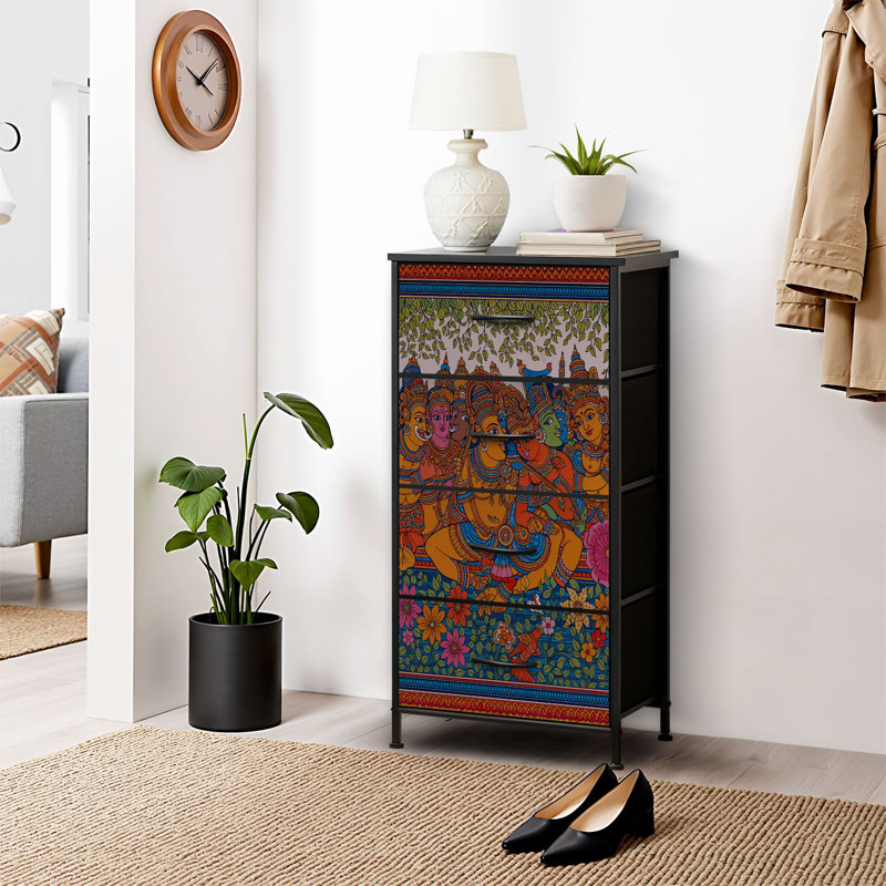 4 Drawer Dresser for Bedroom, Narrow Chest of Drawers, Wooden Top and Study Iron Frame 18"x37.5"-(WxH)
