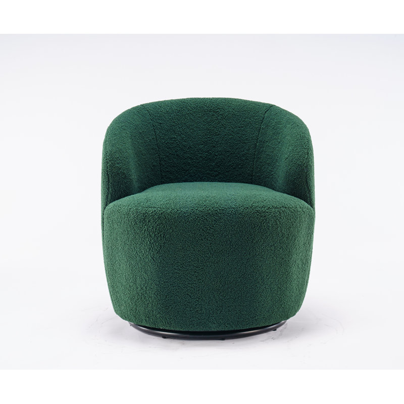 Swivel Accent Armchair Barrel Chair With Powder Coating Metal Ring, Green Fabric
