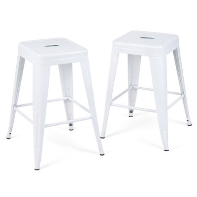 Tabouret à hauteur de comptoir 24 po, ensemble de 2 tabourets de bar en métal sans dossier, non empilable, amovible et facile à assembler, conception peu encombrante pour îlot de cuisine / bar / café / salle à manger (blanc)