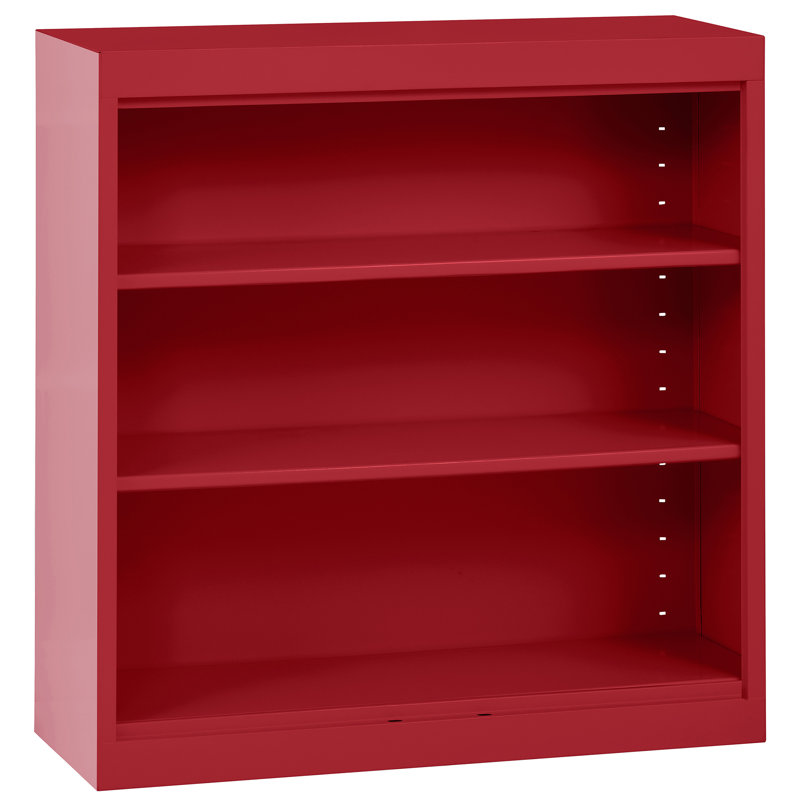 Adjustable Red Powder-Coated Steel 3-Shelf Bookcase