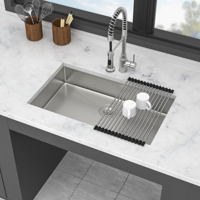 Kitchen Sink, 27" Undermount Sink 5.5" Low Depth ADA Compliant Single Bowl 16 Gauge Stainless Steel Handmade Sinks Basin