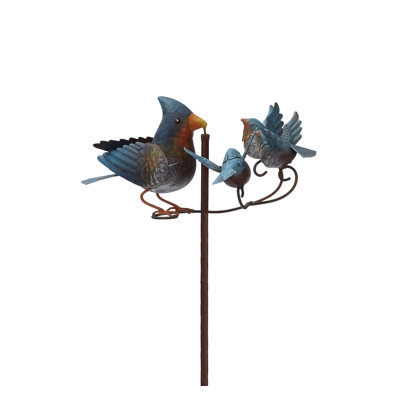Rustic Bluebird with 3 Baby Birds Metal Balancer Outdoor Garden Stake