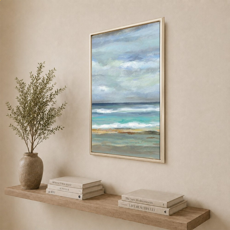 Bord de mer par Silvia Vassileva - impression sur toile, 40" H x 28" W, Champagne