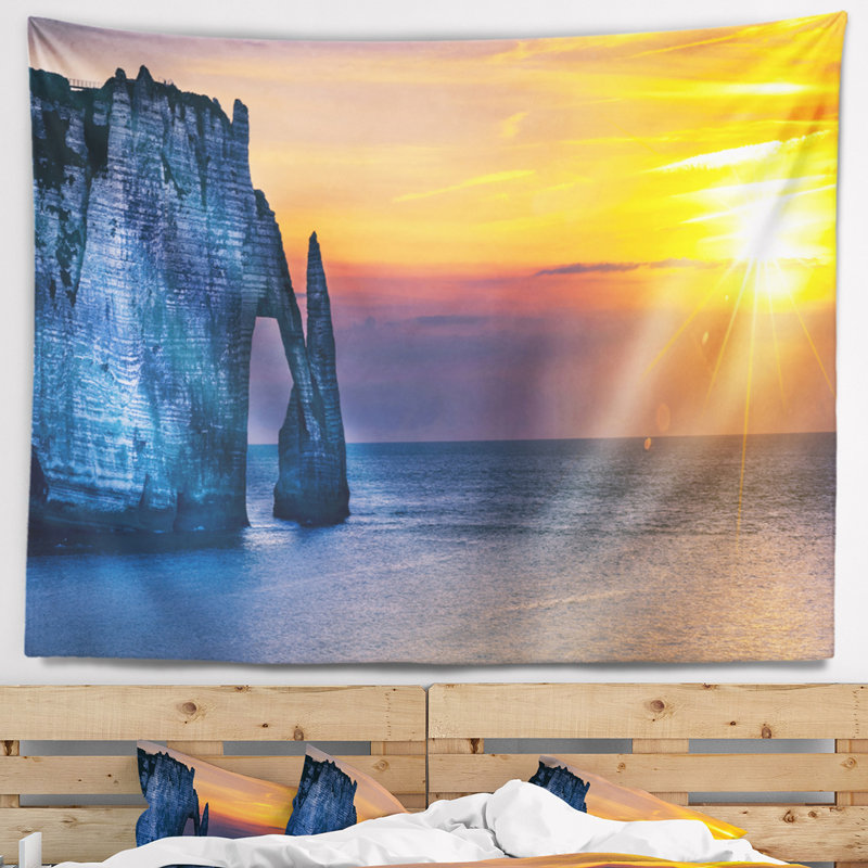 Tapisserie panorama normandy etretat falaise mer avec accessoires suspendus inclus, H 32 po x l 39 po