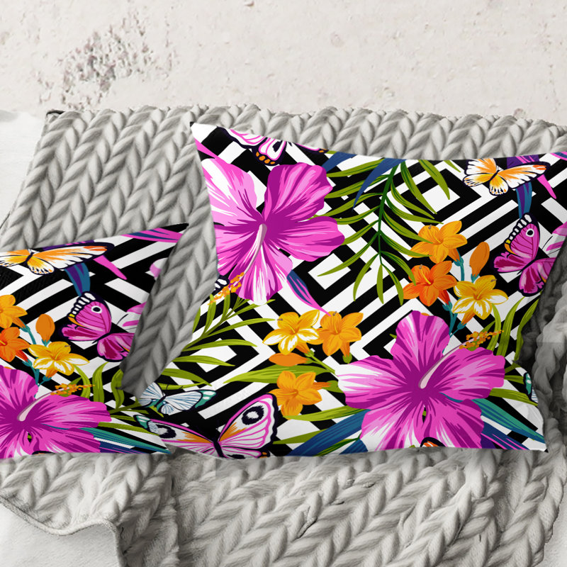 Coussin tropical à motif tropical Mid-Century, 16 po x 1 po, Carré