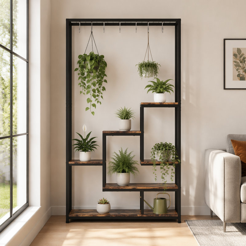 Support pour plante 70,9 ", grande tablette à bonsaï avec 6 crochets de suspension