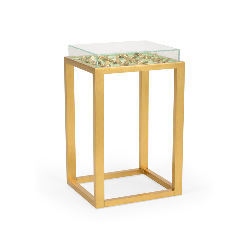 Flutter Satin Gold Metal & Glass Display End Table with 3D Bees - Pistachio