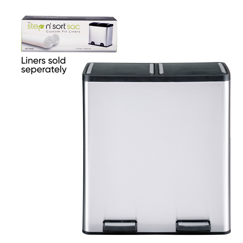 Stainless Steel Dual Compartment Soft-Step Trash and Recycling Bin