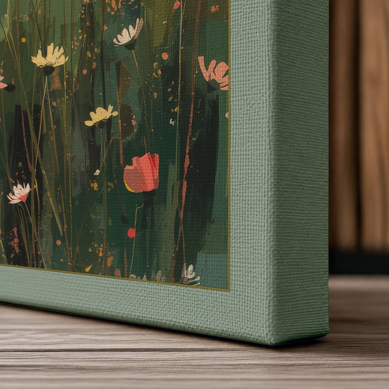 Wildflower Meadow Botanical - Wrapped Canvas, 36x24 - 91.4 x 61.0 cm, Sage Border