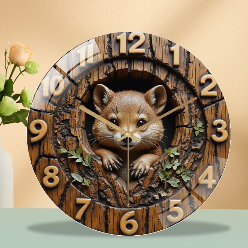 Horloge murale en bois avec motif animalier - 12 po