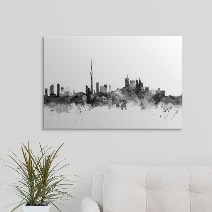 «Francy Toronto Canada Skyline» par Michael Tompsett - impression, Cadre blanc, H 20 po x l 26 po x P 1 po