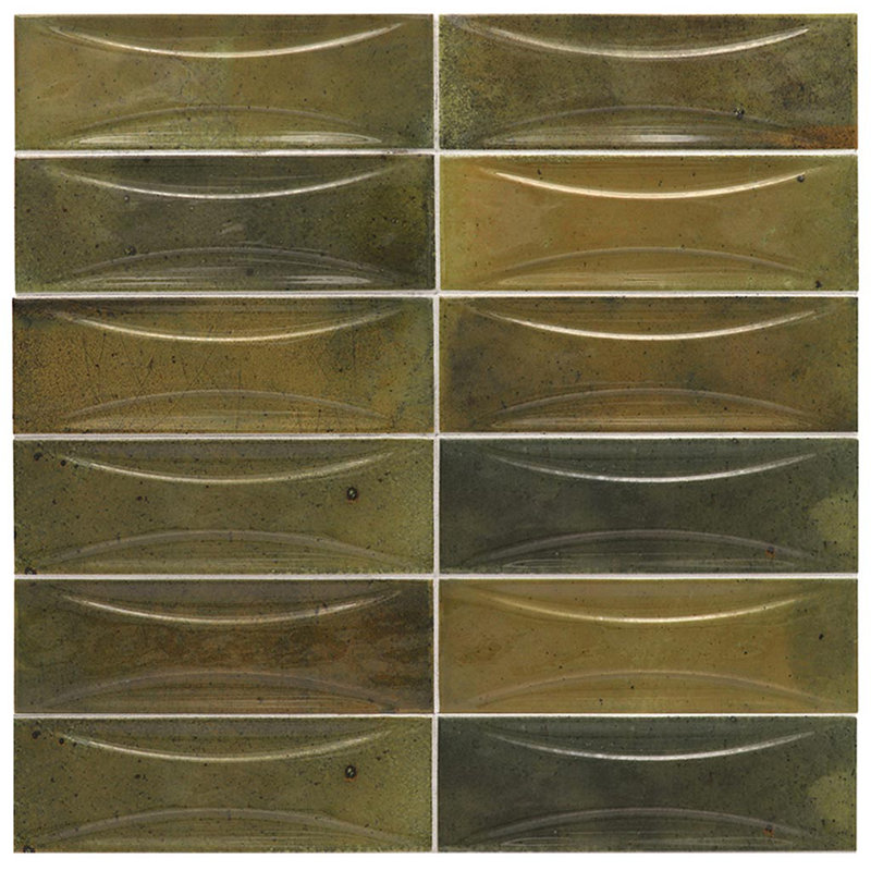 Carreau de métro en céramique biseauté l 2,58 po x L 7,9 po Antiek, Vert olive