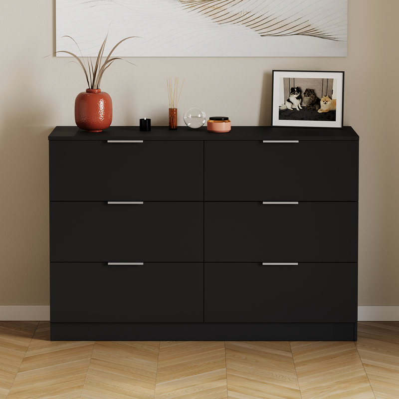 Tanishi 6 Drawer Chest Of Drawers Modern Storage Solution For Bedroom Nursery Home Office Living Room, Black
