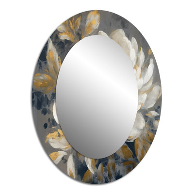 Emotions Of White Gold Peony Flower II - White Traditional Oval Wall Mirror