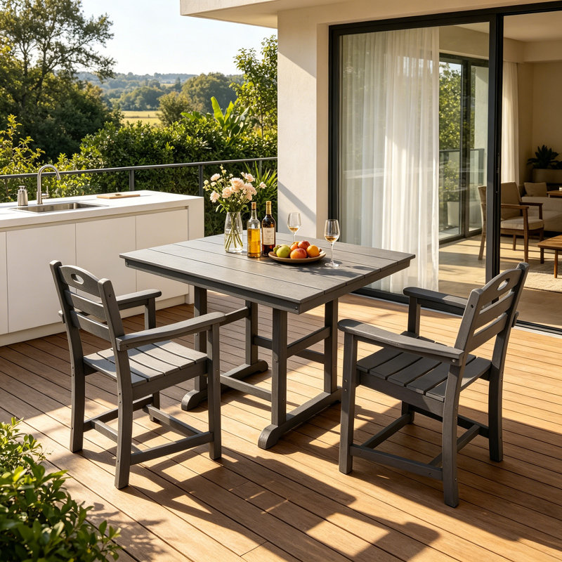 Ensemble repas d'extérieur avec table carrée et 2 fauteuils, Grey