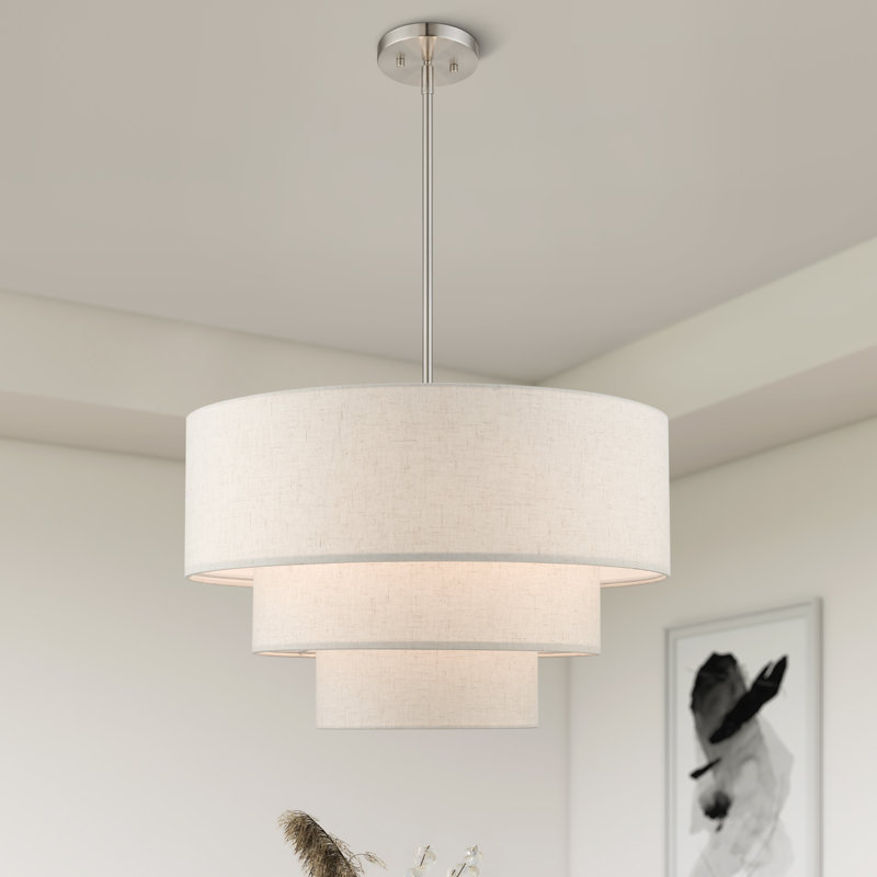Bertan 4-Light Dimmable Adjustable Height Tiered Chandelier, Brushed Nickel, Beige