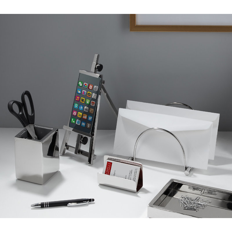 Polished Metal Transitional Desk Organizer Set