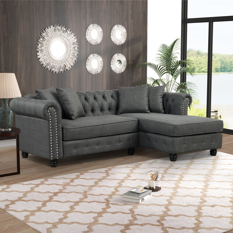 Perry Upholstered L-Shaped Sectional, Gray