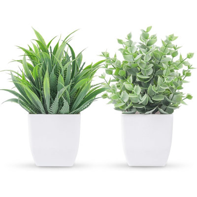 2 Pack Small Artificial Potted Plants, Mini Faux Greenery For Desk, Table, Bathroom, Office And Home Decor