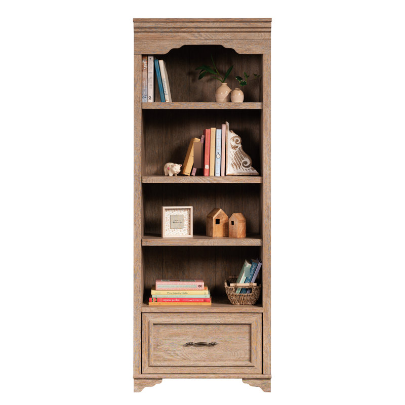 Bibliothèque brune avec tiroir - Meuble télé pour téléviseurs de 43 pouces jusqu'à 50 lb, 4 tablettes horizontales, dossier fermé, bureau en bois d'ingénierie, téléviseurs légers au fini blanc, réglables, chics, salons